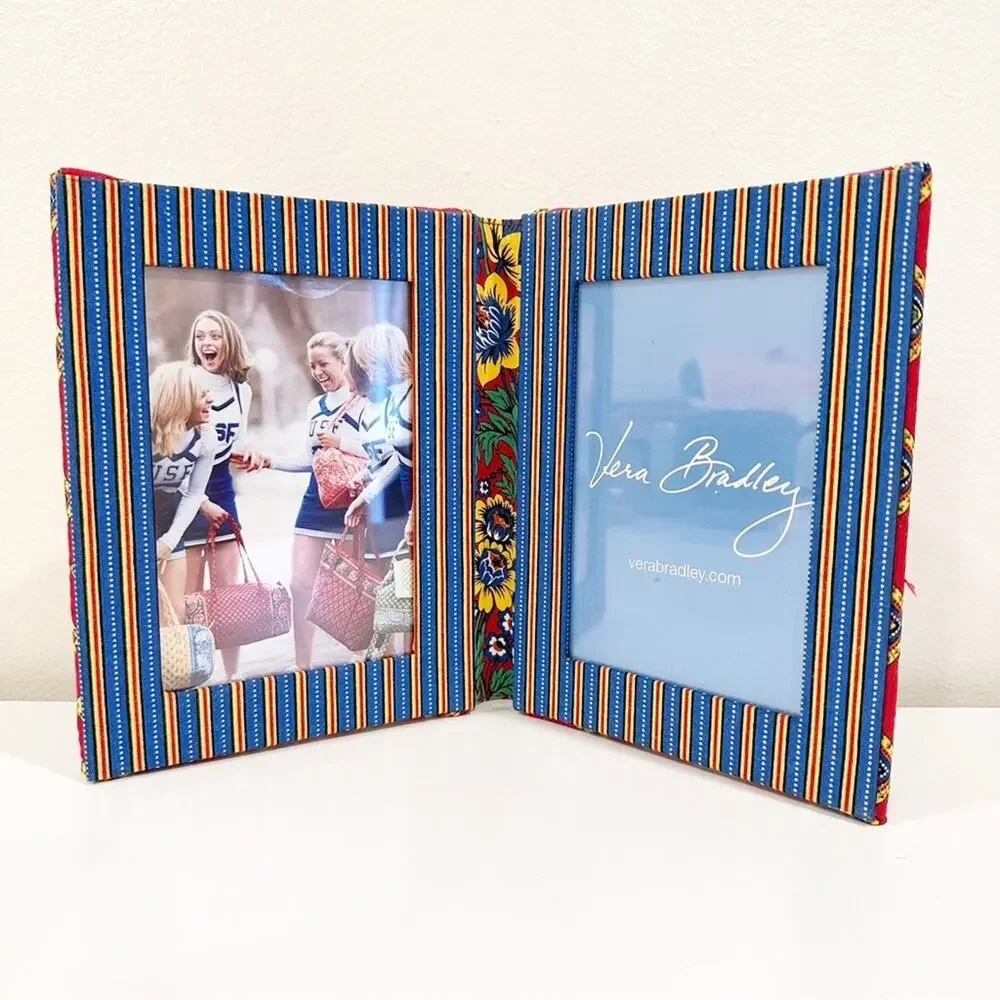 Vera Bradley Vintage Floral Garden Striped Fabric Double Photo Frame 4x6